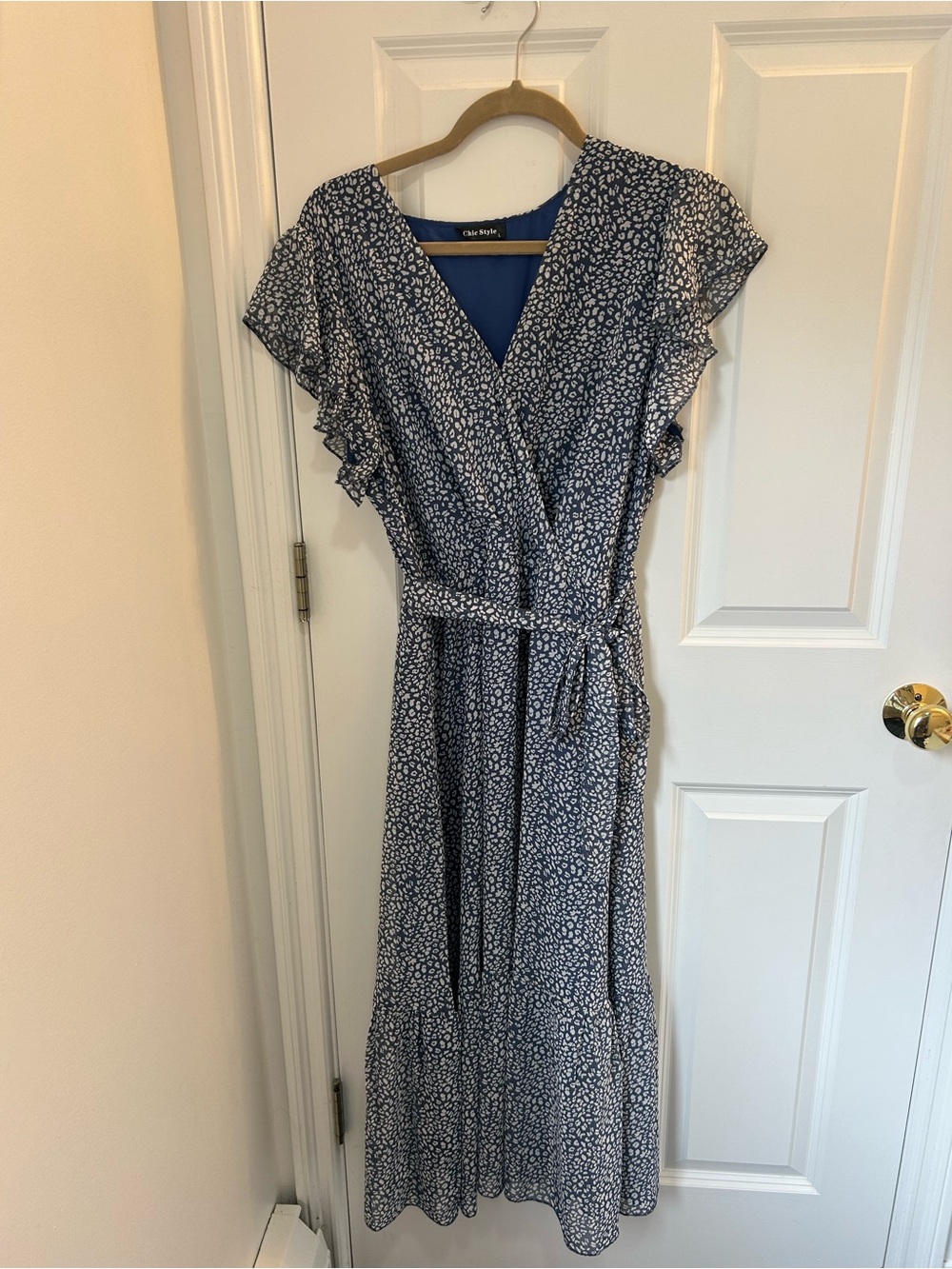 Blue Floral Wrap Maxi Dress with Tie Waist